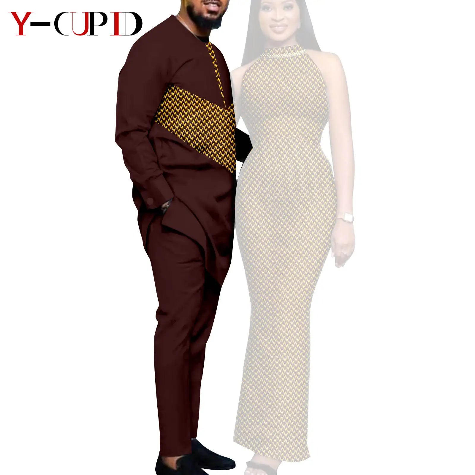 African Print Dresses for Women Couple Matching Clothing for Wedding Men Outfits Dashiki Top and Pants Sets Bazin Riche Y23C030
