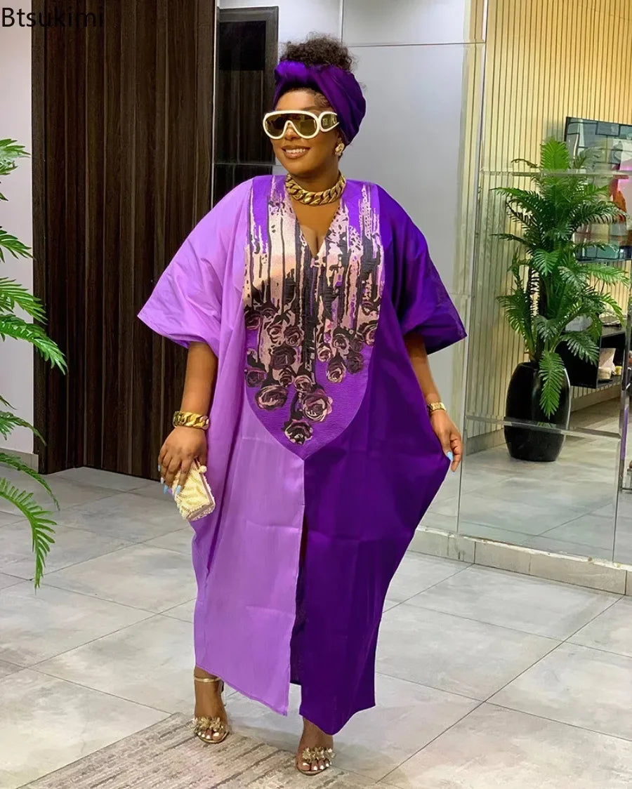 African Ethnic Style Long Dresses for Women 2026 Traditional Printed Patchwork Muslim Abayas Hijab Females Loose Robe Plus Size