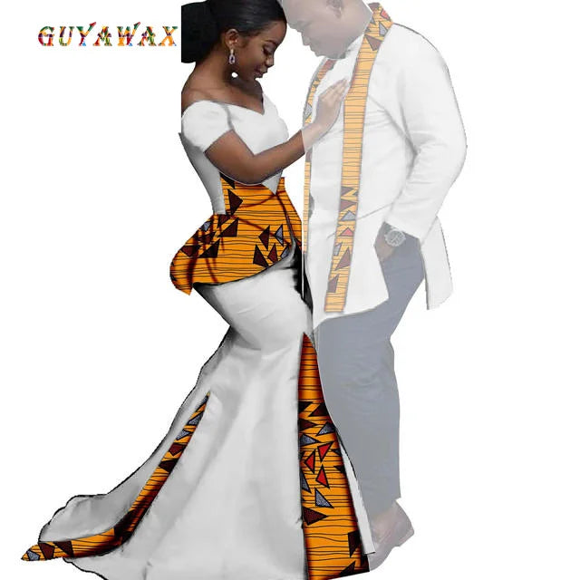 Dashiki Couple African Matching Outfits – Ankara Party Dress & Men's Top