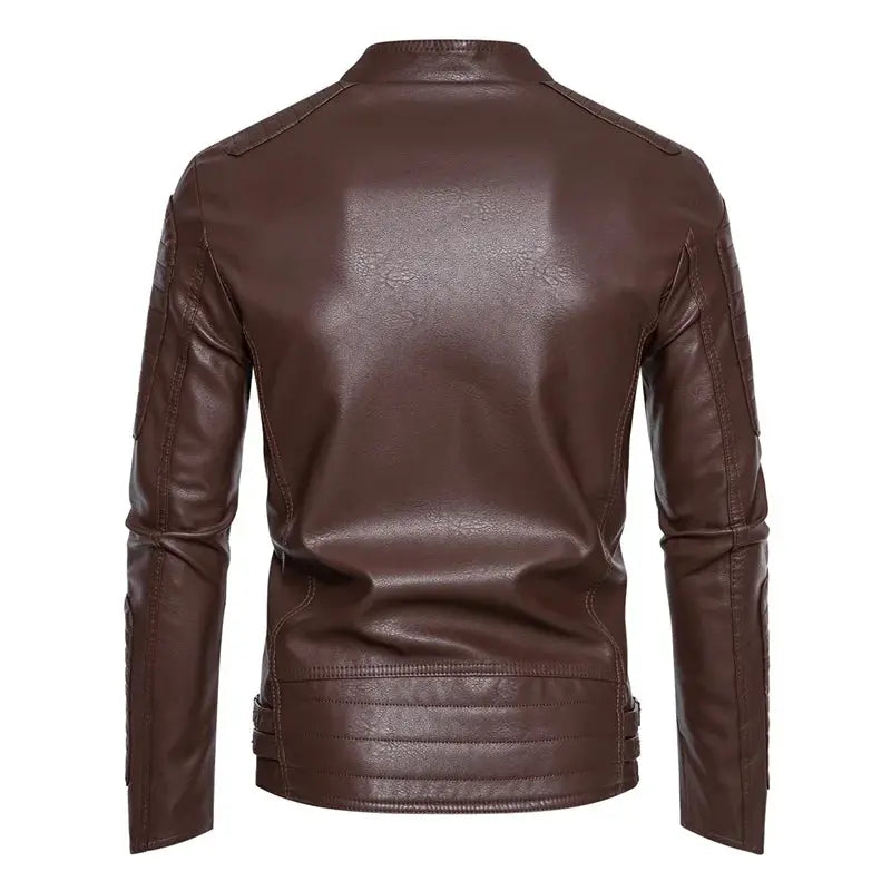 Close-up of the resilient biker jacket showcasing its sleek design and protective elements.