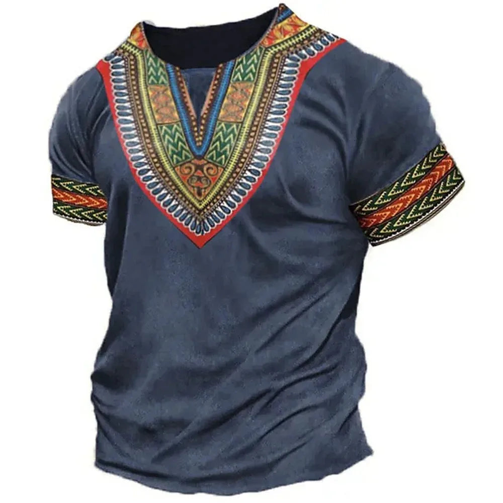 African Print Hip Hop Round Neck Short-Sleeve T-Shirt