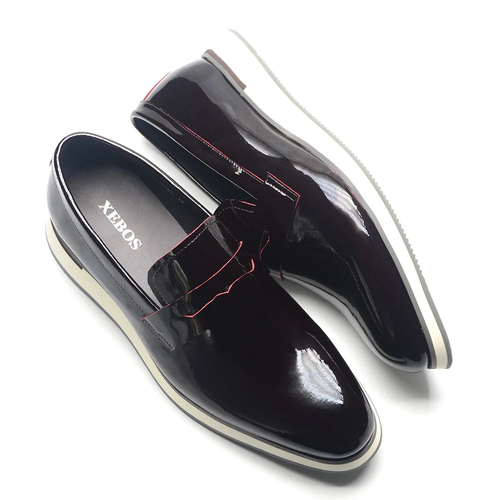 Men's height-increasing slip-on dress loafers with shiny patent leather