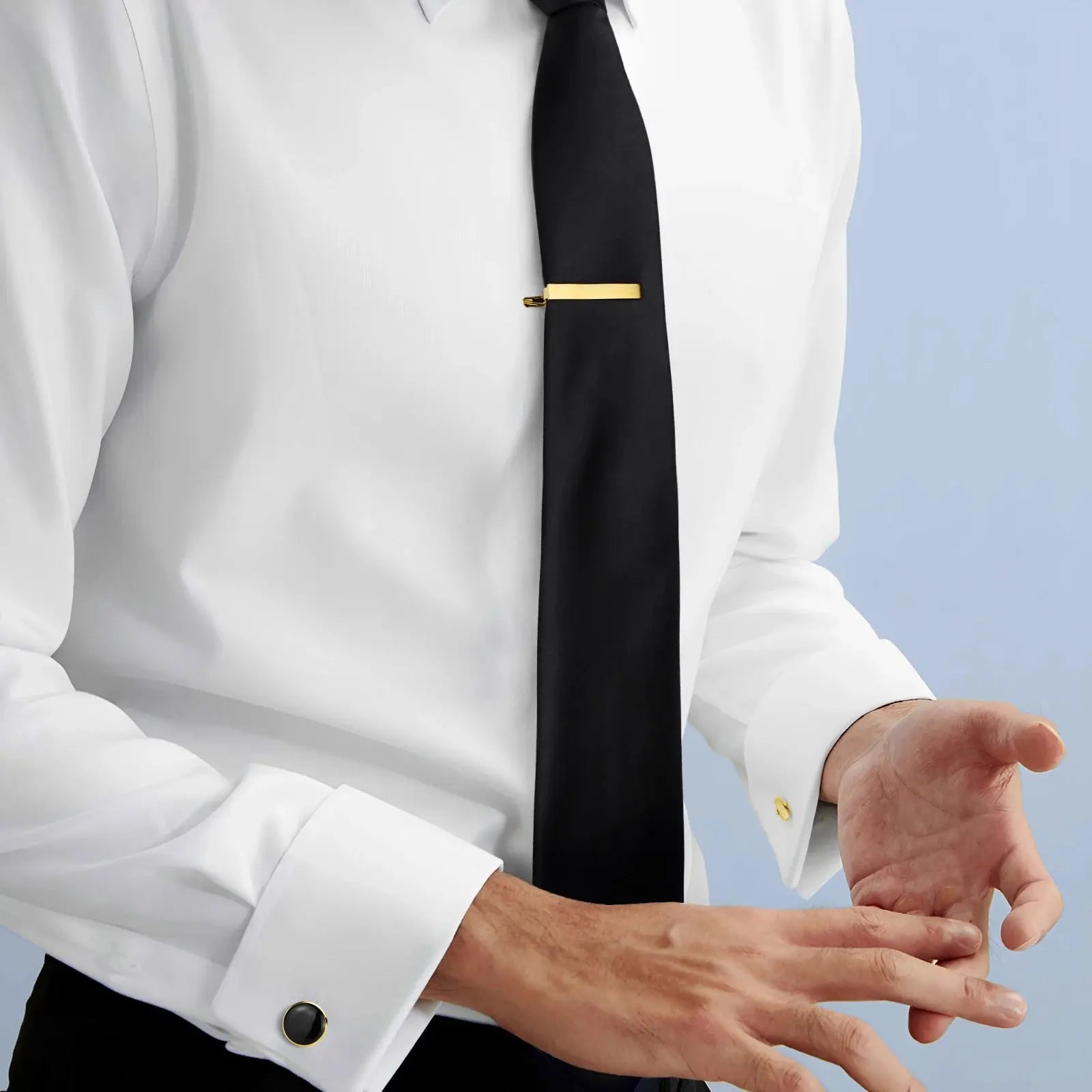 Complete black tie ensemble, perfect for high-stakes meetings.