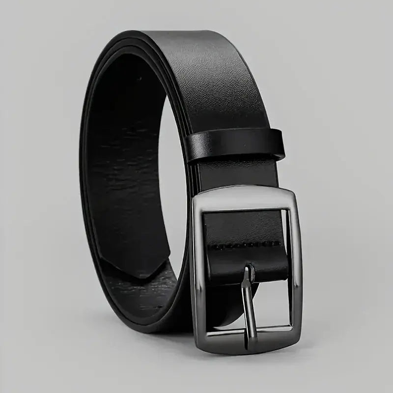 Elegant black PU leather belt perfect for professional attire and suits.