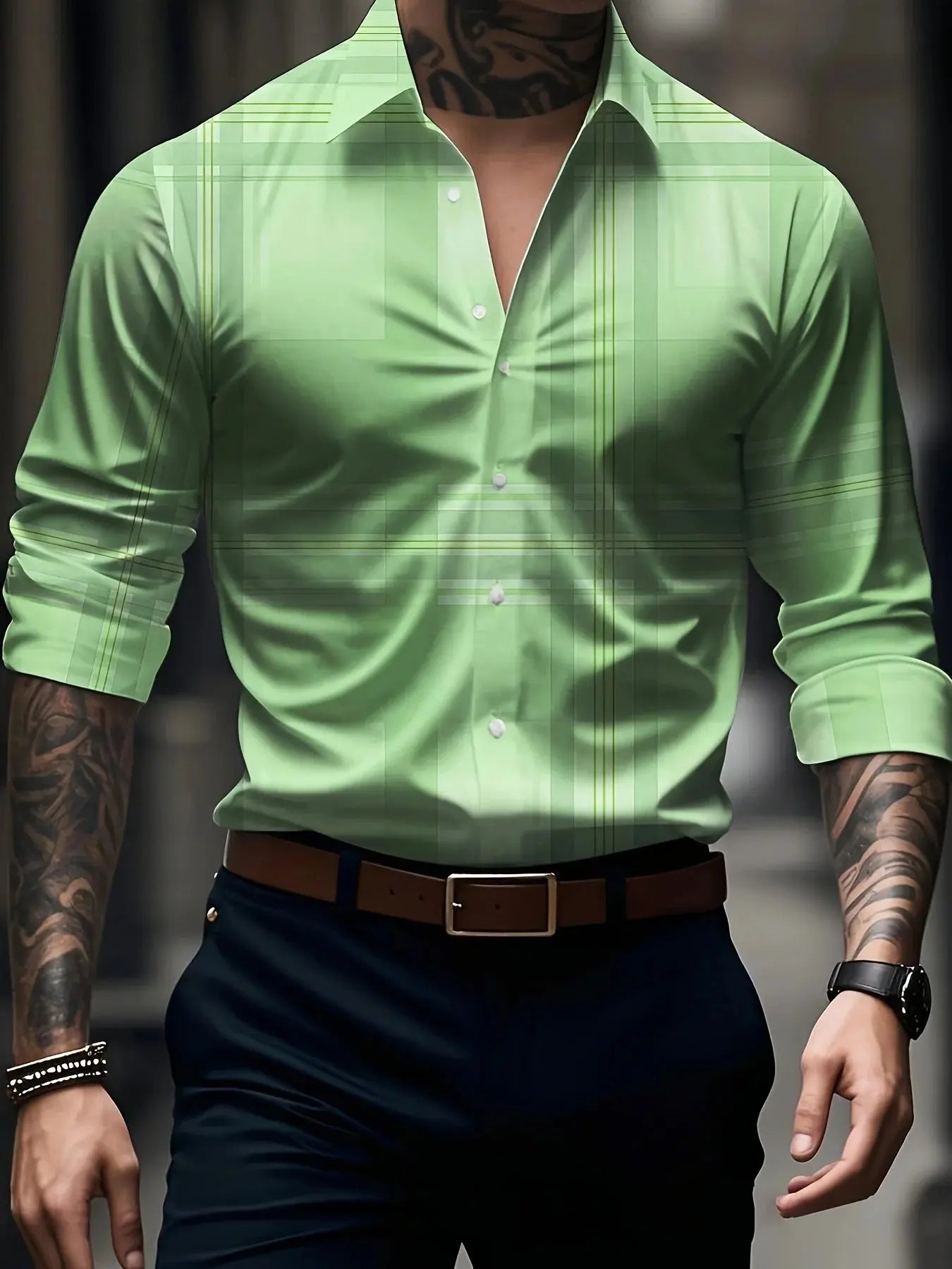 Men's striped confidence shirt in blue and white, crafted from polyester and spandex for comfort.