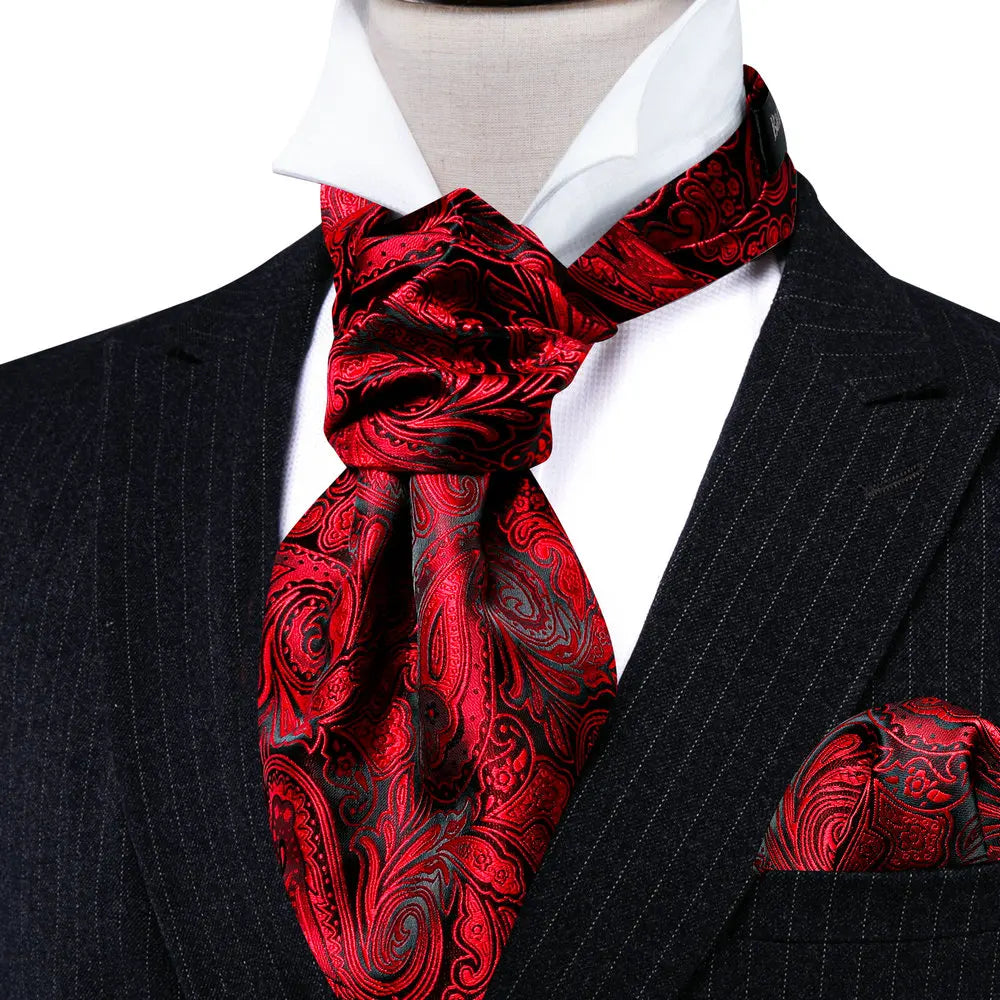 Premium silk blend ascot tie set with intricate pattern and matching formal accessories
