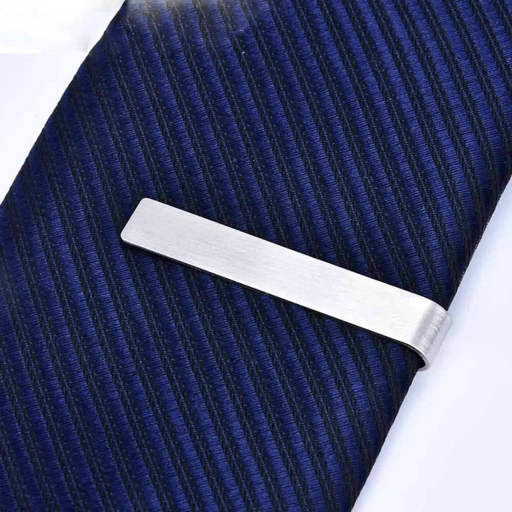 Durable and corrosion-resistant stainless steel tie clip for men.