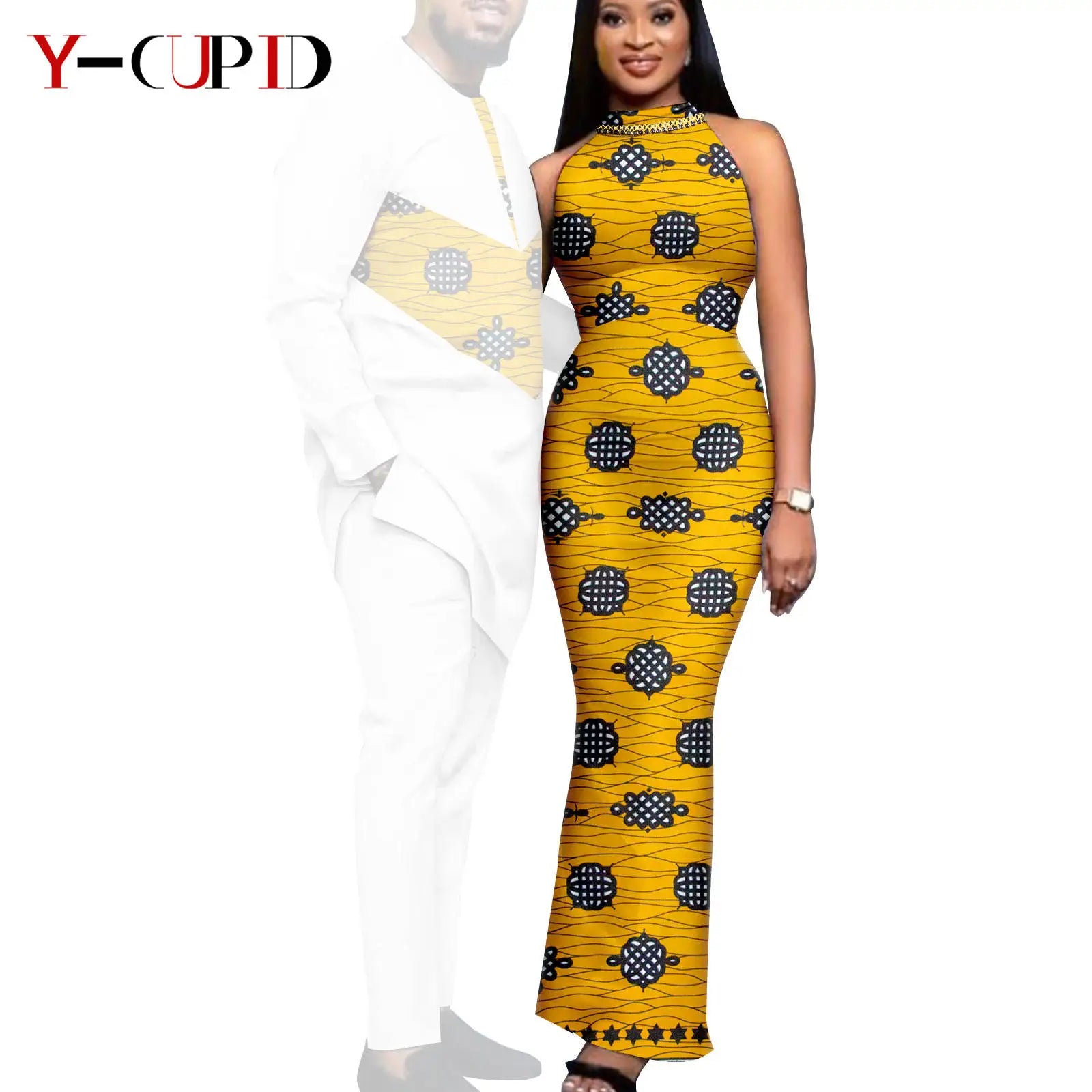 African Print Dresses for Women Couple Matching Clothing for Wedding Men Outfits Dashiki Top and Pants Sets Bazin Riche Y23C030