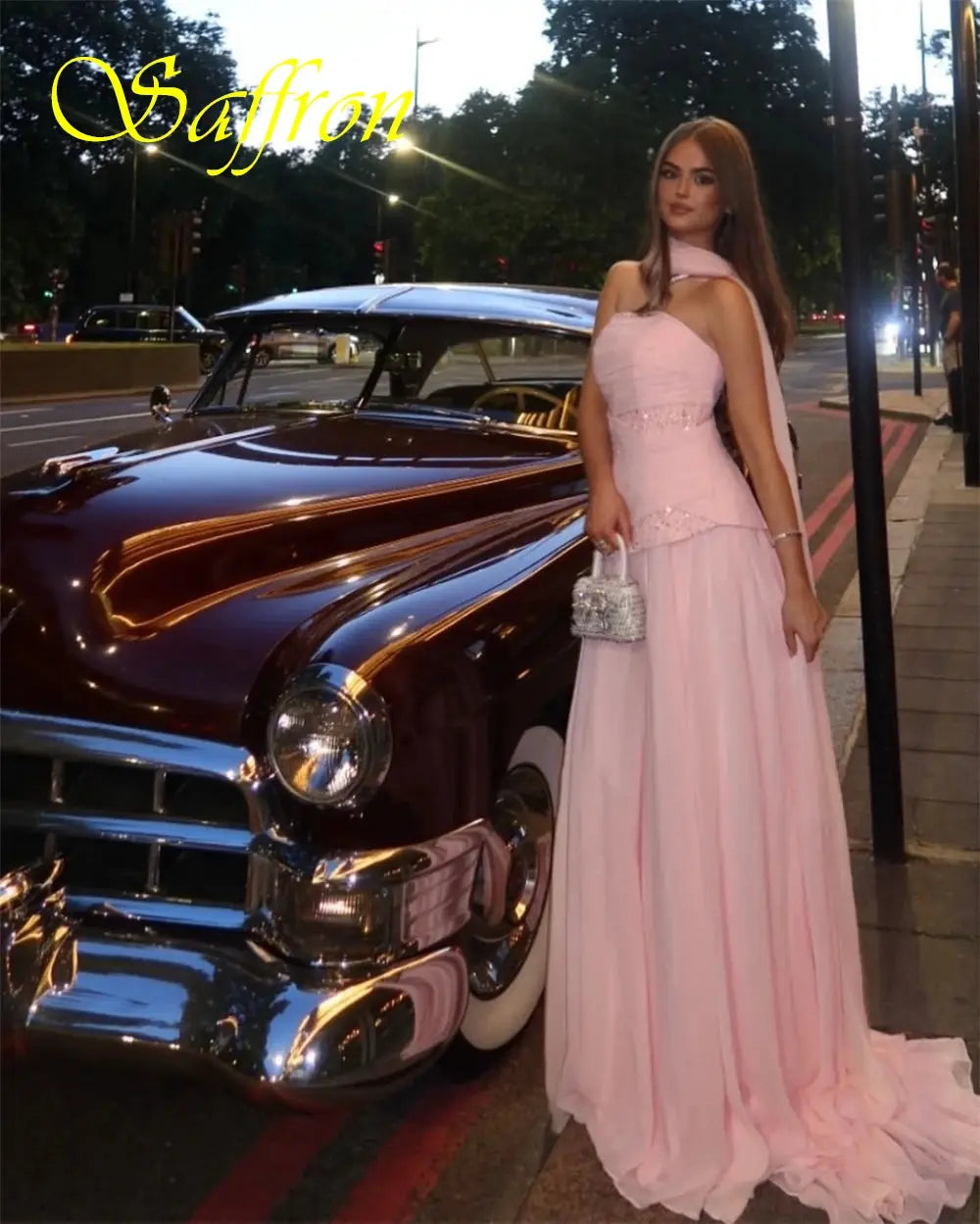 Full-length image of the gown capturing its radiant flow and comfort.
