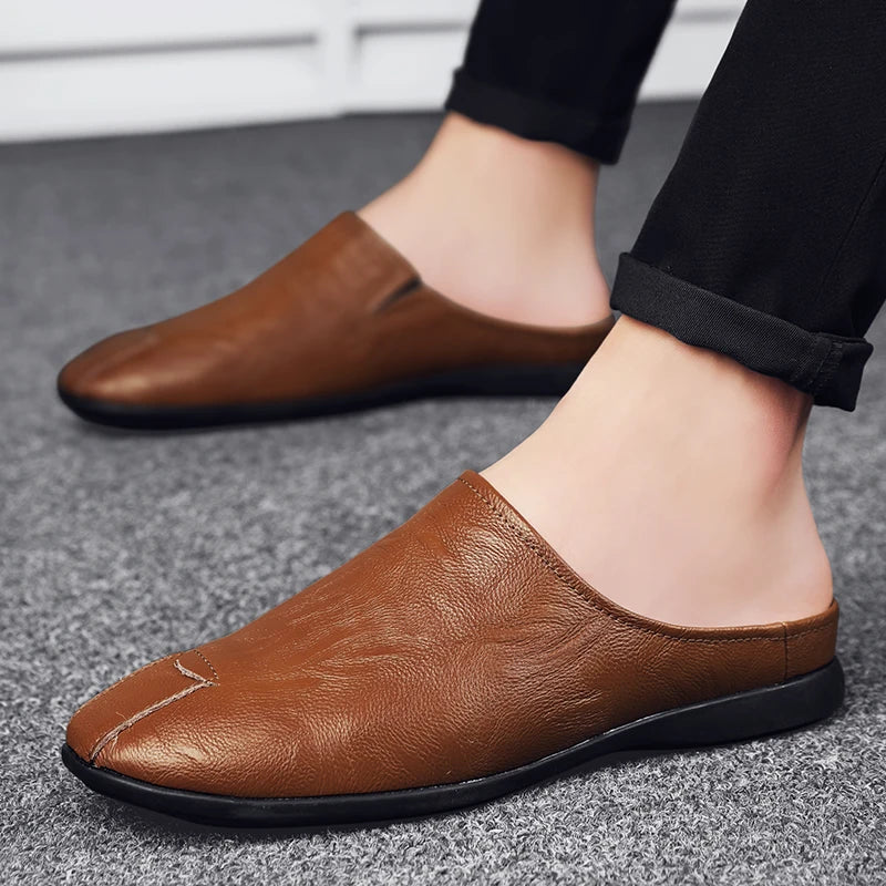 Breathable genuine leather mules perfect for spring and fall casual wear