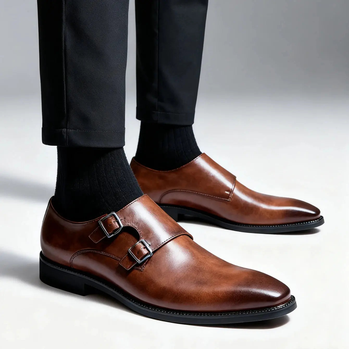 Back view of the monk strap shoes, showcasing the durable faux leather construction.
