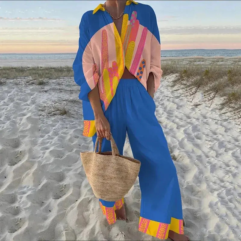 Relaxed fit ensemble designed for summer adventures.