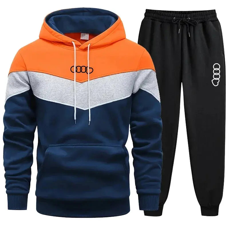 Fashion statement: men's tracksuit in premium polyester, merging comfort with street style.
