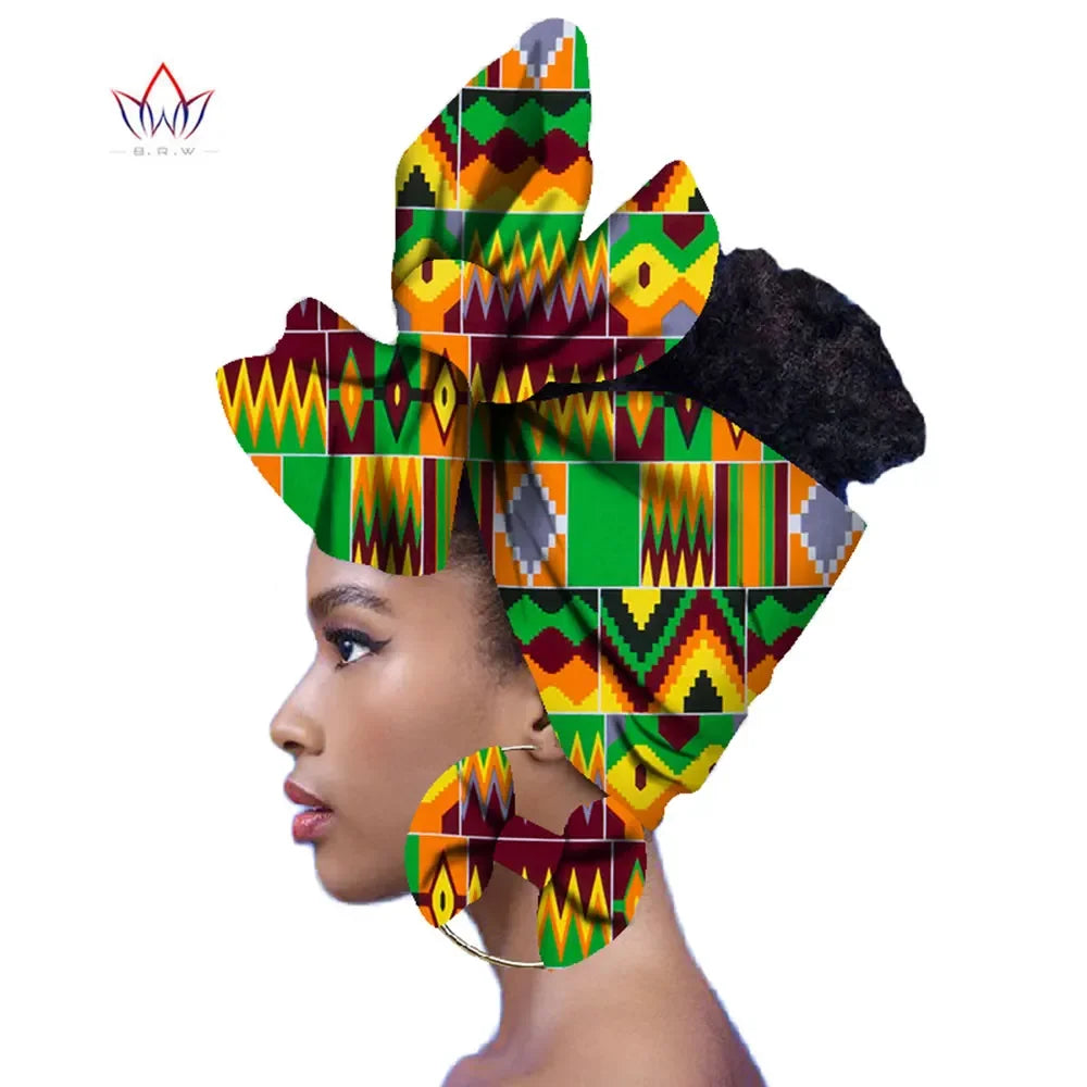 2024 Fashion African Head Scarf And Warrings 2 Pieces Women African Clothing Bazin Rich Headwear Wax Ankara Hairband SP018