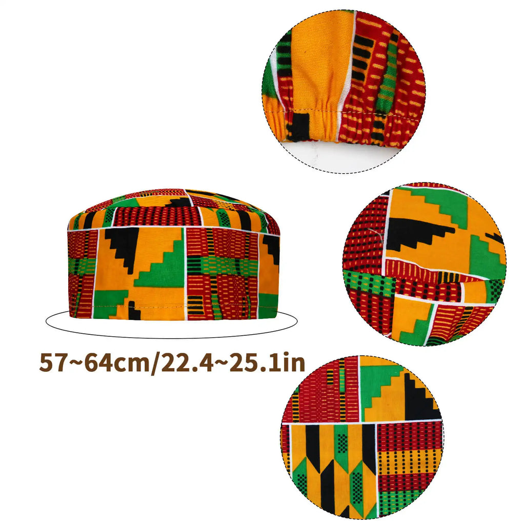 African Kente Pattern Kufi Hat & Stole Sash Shawl