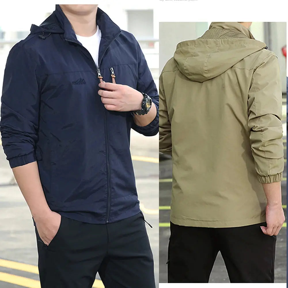 Back view of the lightweight windbreaker, highlighting its streamlined design for movement.