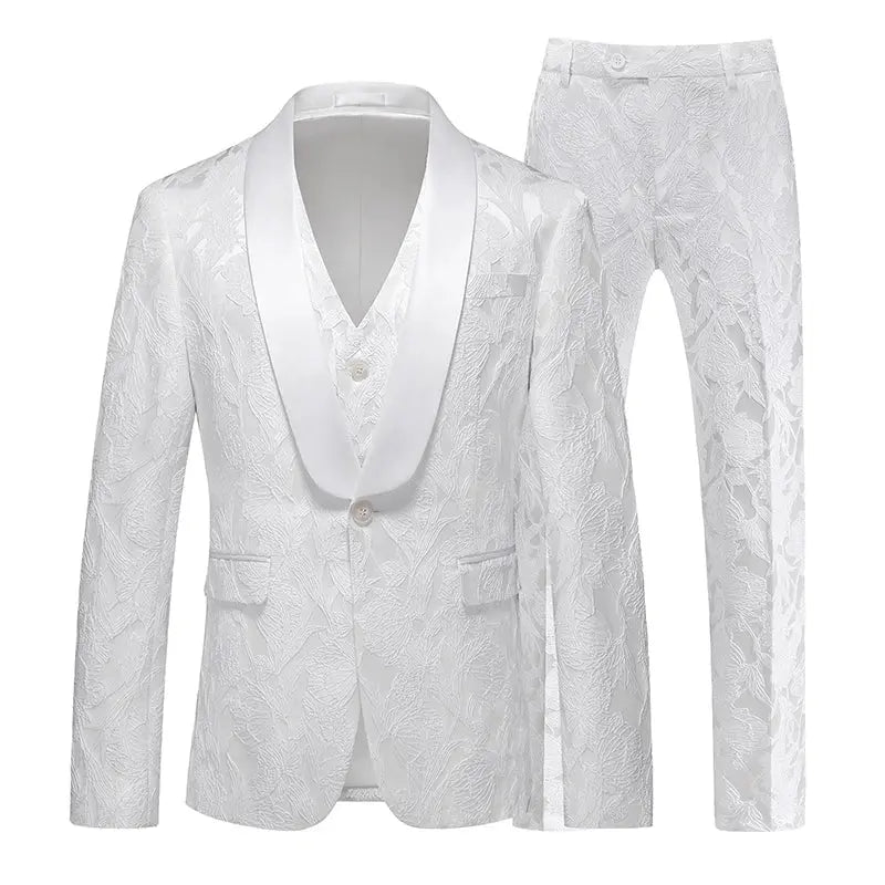 Full view of the luxury suit with matching vest and trousers.