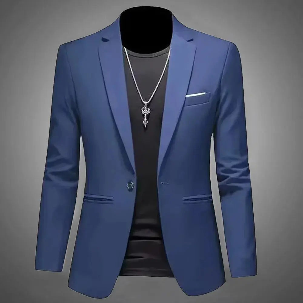Side view of the blazer showcasing its flattering slim fit and elegant silhouette.
