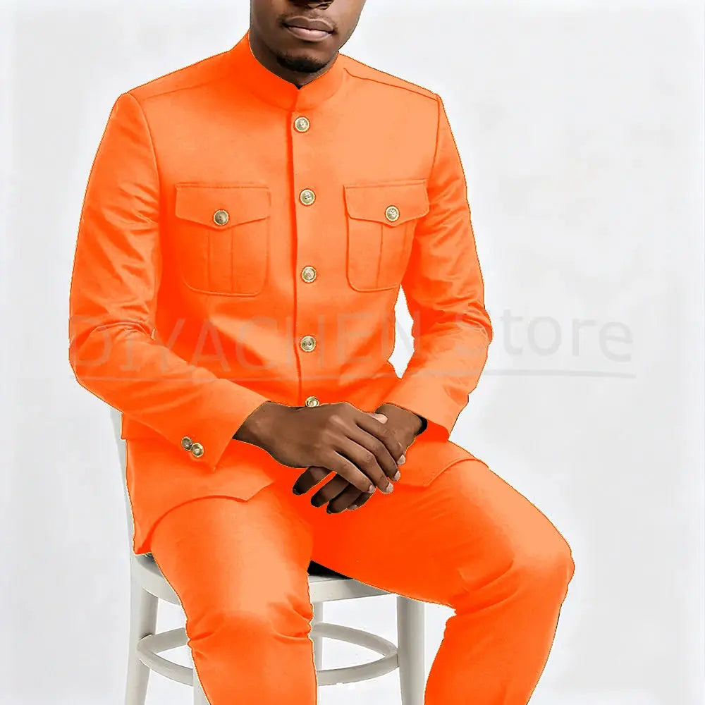 Premium quality men's suit in midnight blue, suitable for pageants.