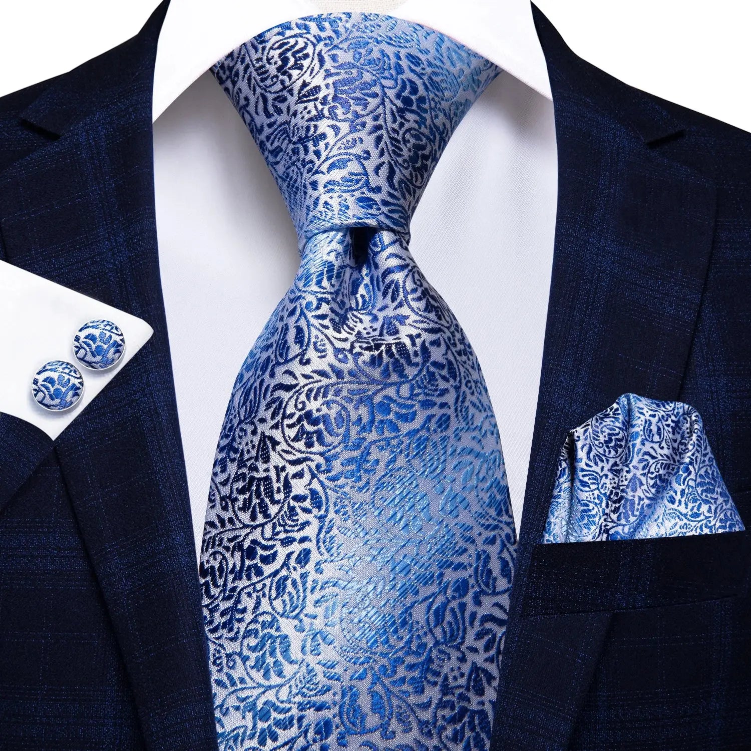 Elegant silk tie set featuring a smooth, impeccable finish.