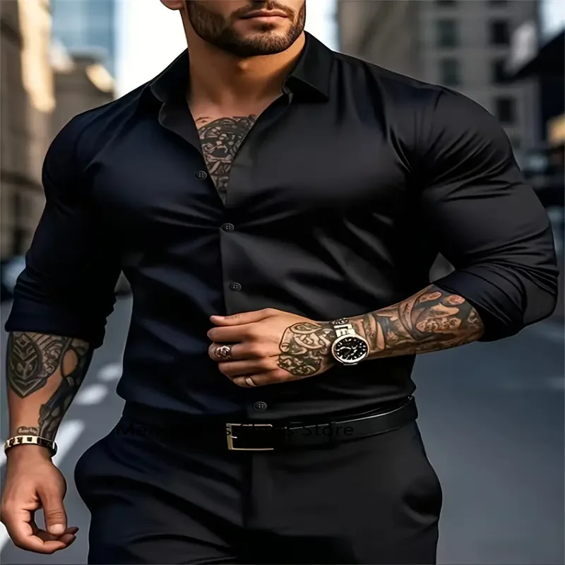 Model wearing a silk-blend dress shirt, exuding confidence in a boardroom setting.