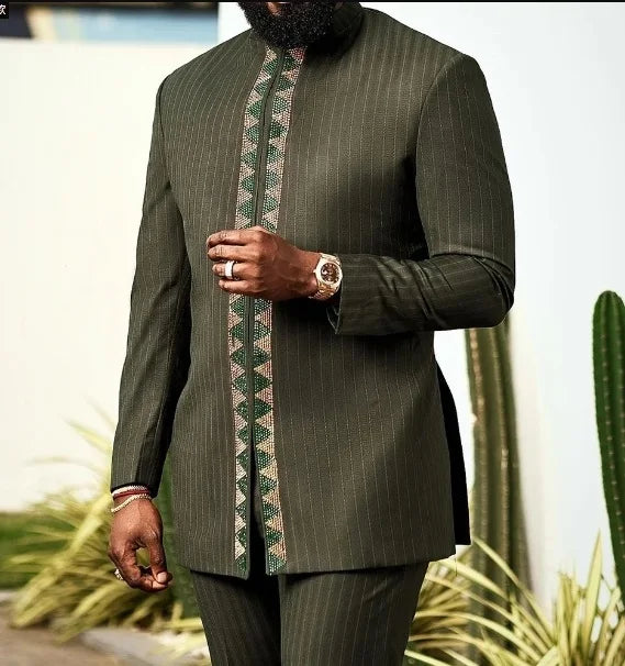 Men's African Kaftan 2-Piece Set – Long Sleeve Blouse & Pants