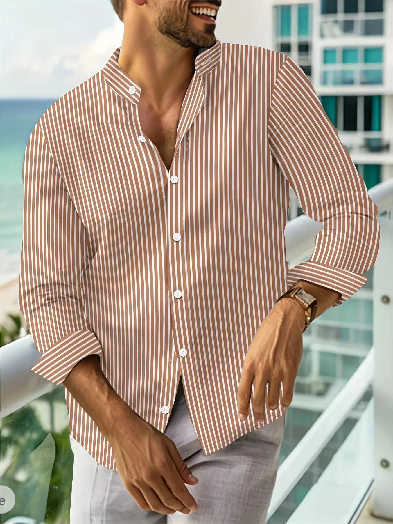 Men's sleek dress shirt featuring flexible fabric that moves with you, maintaining elegance.