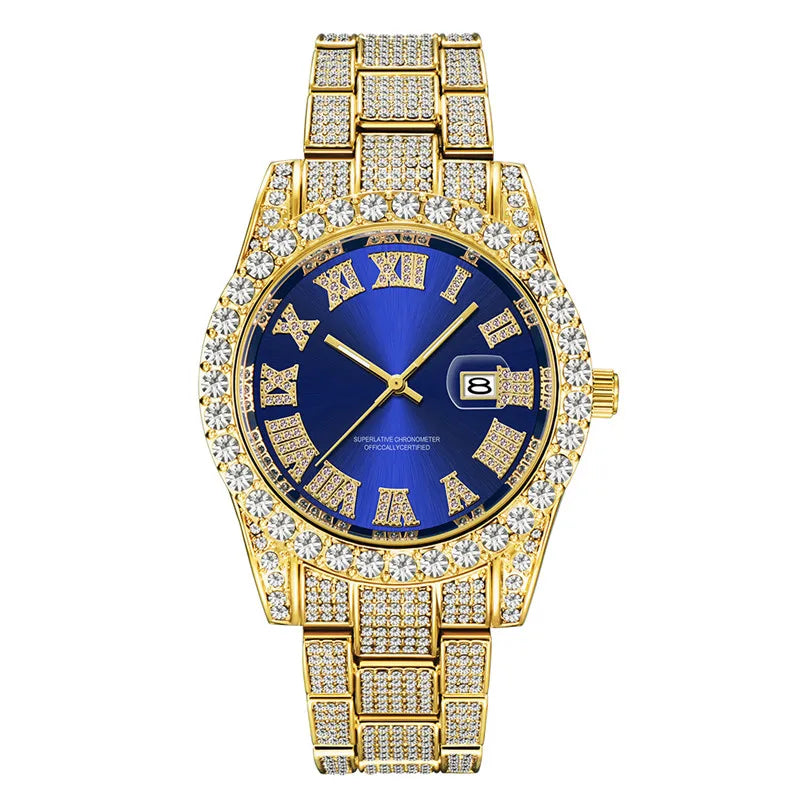 Durable men's watch with a striking gold-tone finish and diamond details.