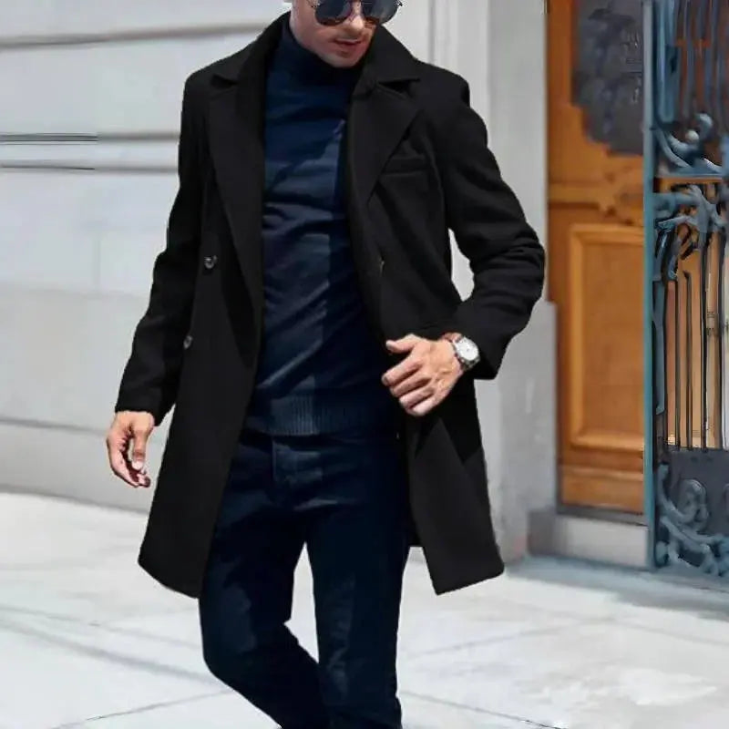 Close-up of the double-breasted design on the Winter Charisma coat, exuding confidence.