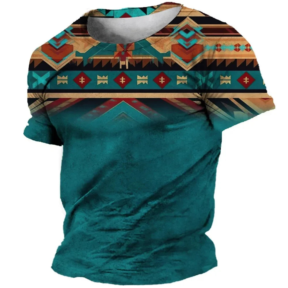 African Print Hip Hop Round Neck Short-Sleeve T-Shirt