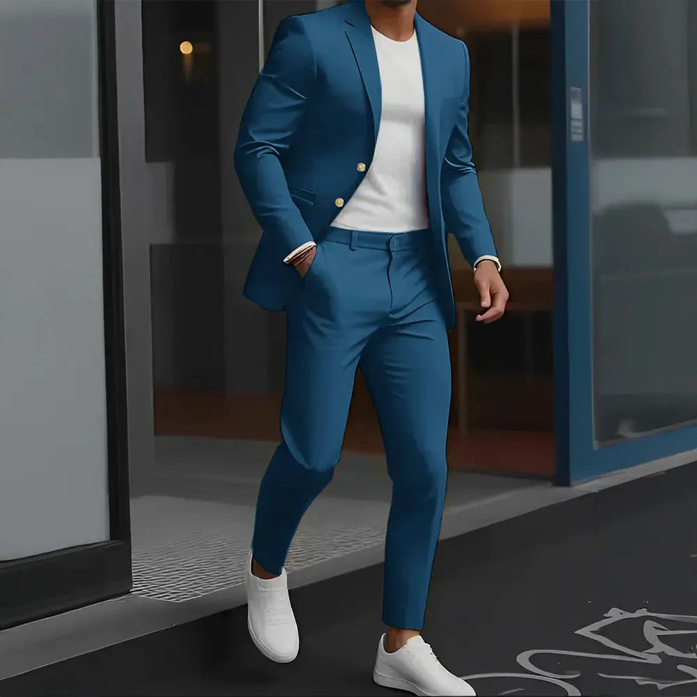 Men's tailored wool suit, perfect for grooms and special events.