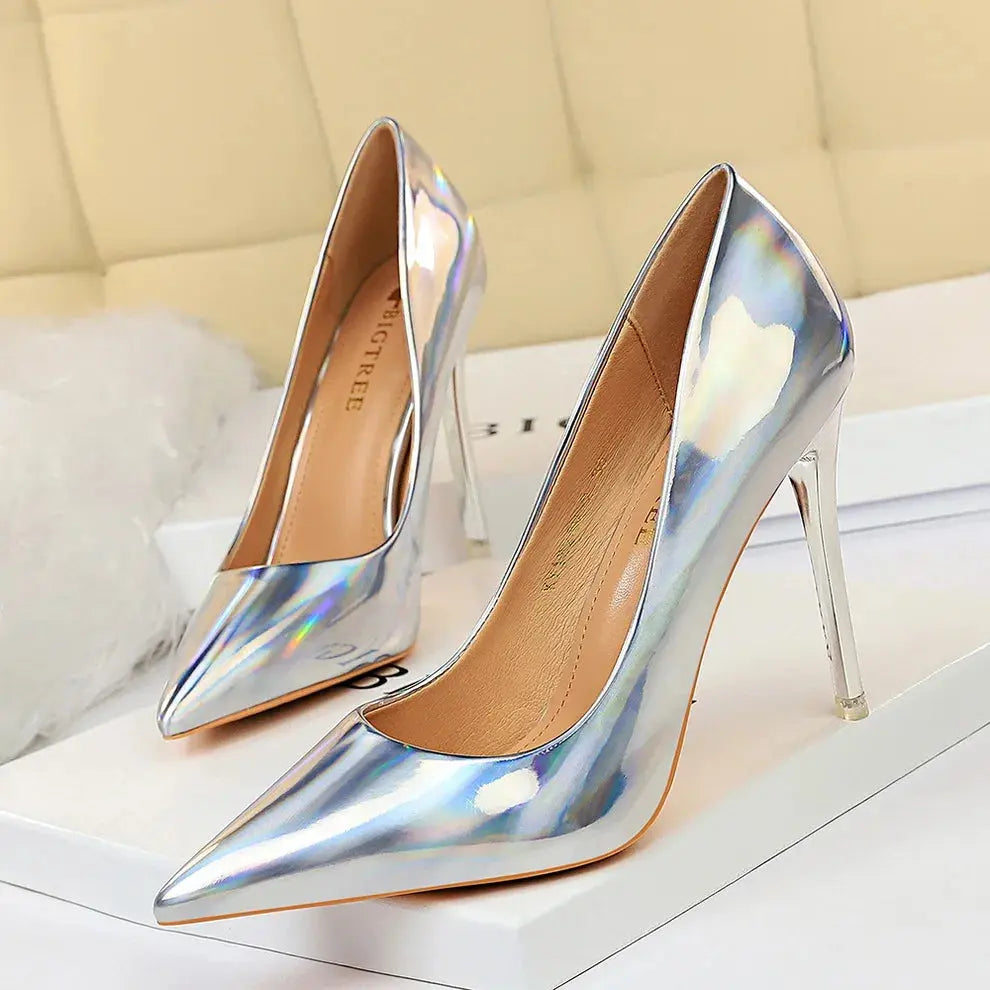 Green high heels with a confident hue, enhancing natural grace with every step.