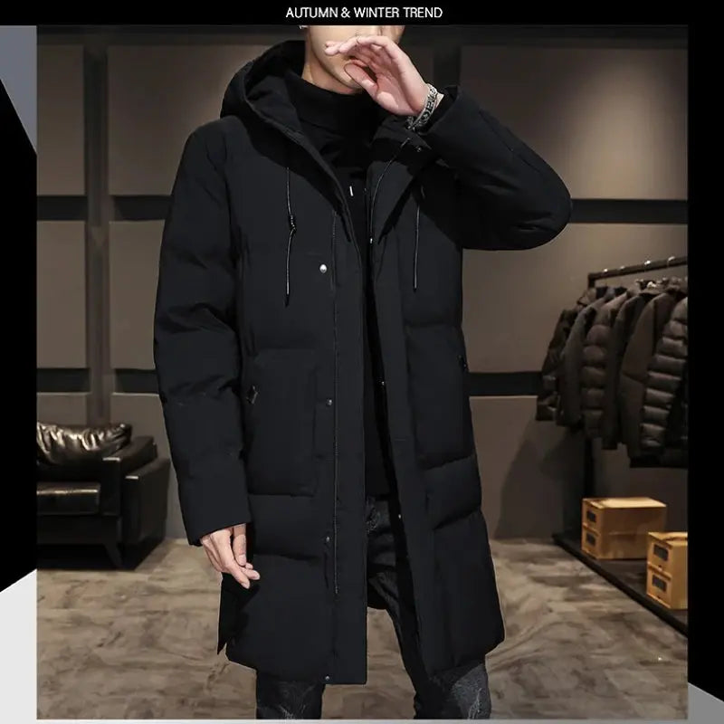Back view of Winter Embrace parka highlighting durable comfort and stylish design for urban winter style.