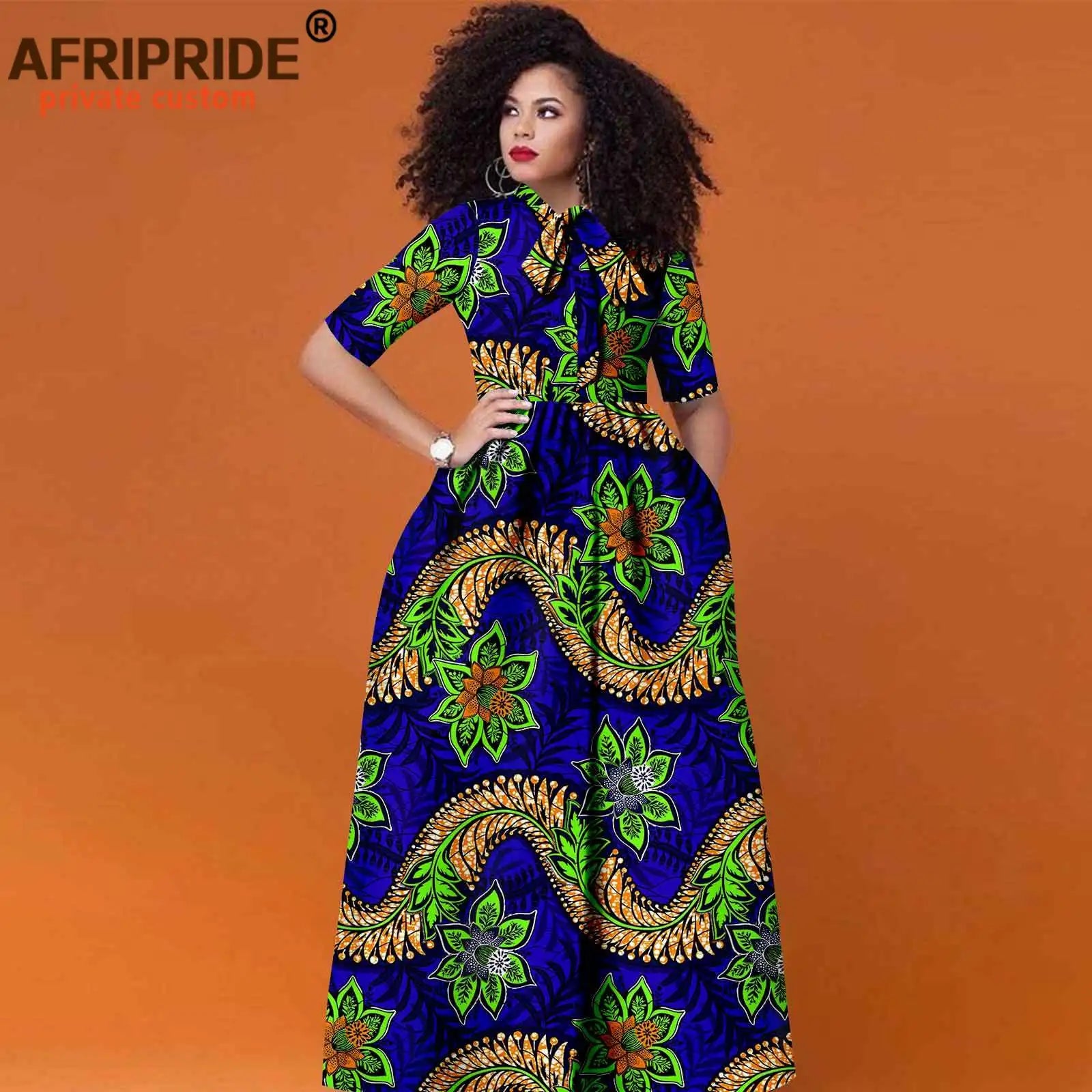 African Women's Ankara Half Sleeve High Waist Maxi Dress