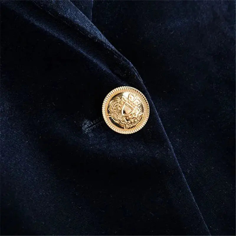 Sophisticated golden velvet blazer with classic single-button detail.