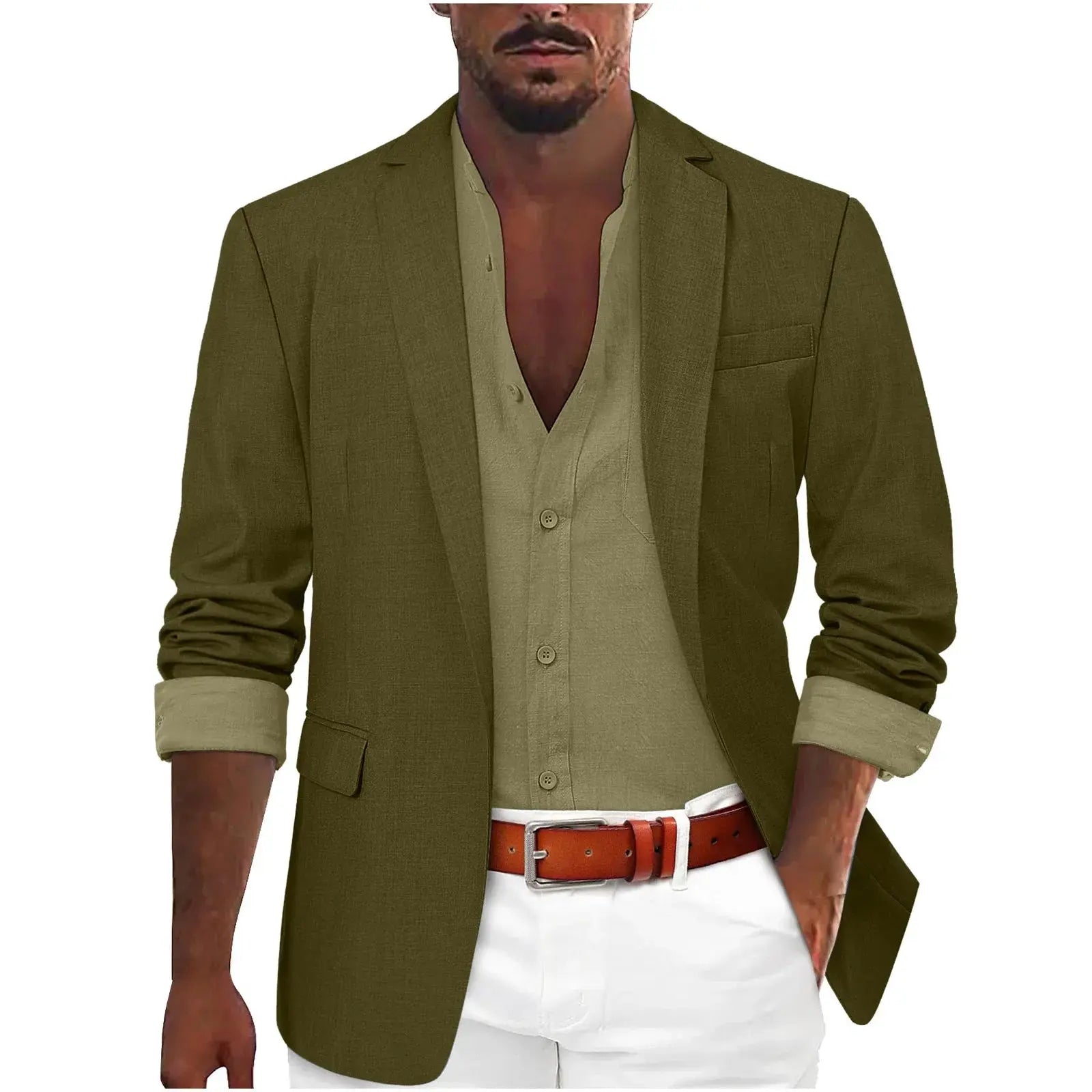 Model presenting in tailored business blazer, exuding confidence.