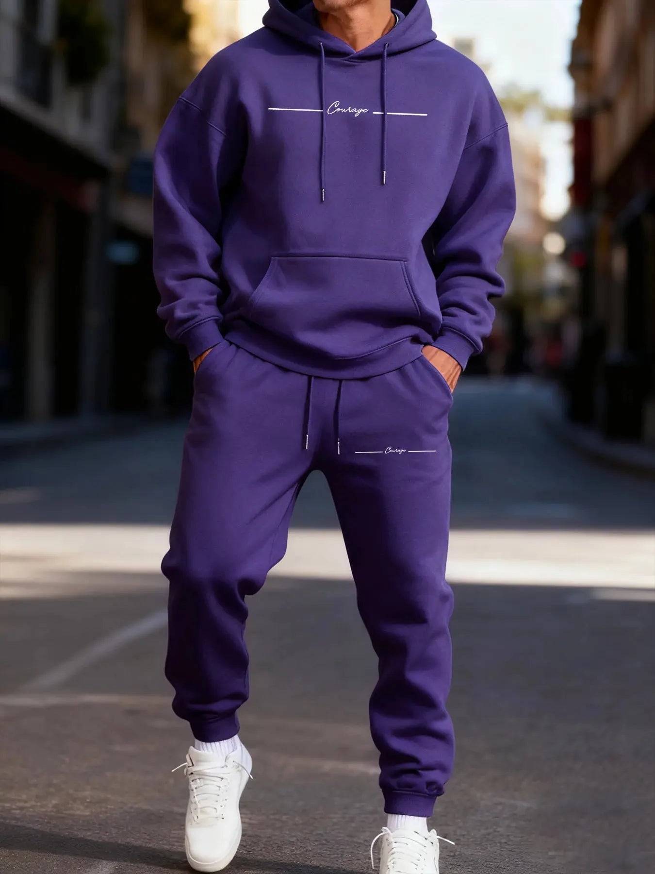 Flat lay of the Urban Comfort hoodie set, featuring durable fabric and relaxed fit.