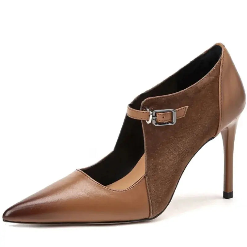 Luxury genuine leather pointed toe heels with classic slingback strap for weddings and evening events