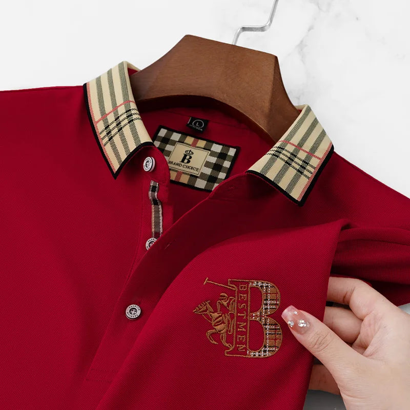 Classic polo shirt with modern contrast details and artisan embroidery for casual spring wear
