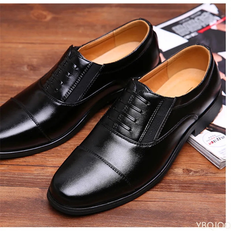 Stylish men's dress shoes with a flat heel and slip-resistant rubber outsole.