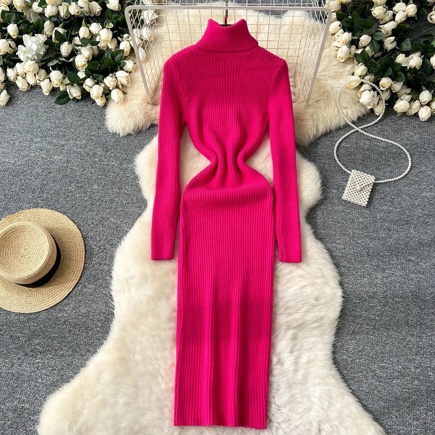 Winter Whisper Dress paired with boots, perfect for chic winter fashion and office attire.