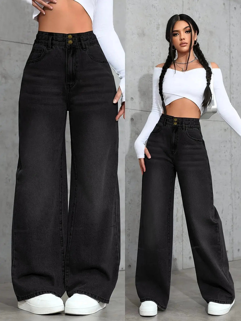 High-waist jeans in dark blue denim, featuring a flattering fit and medium stretch fabric.