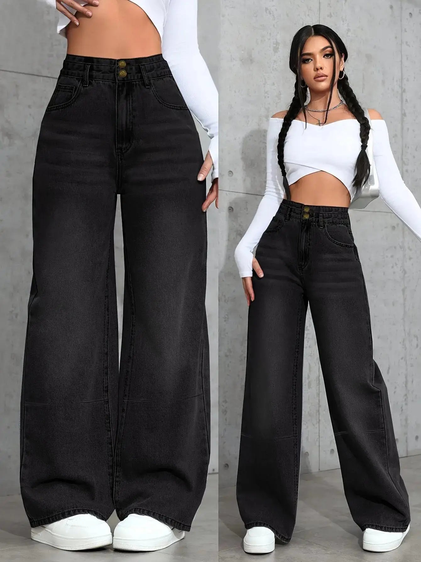 High-waist jeans in dark blue denim, featuring a flattering fit and medium stretch fabric.