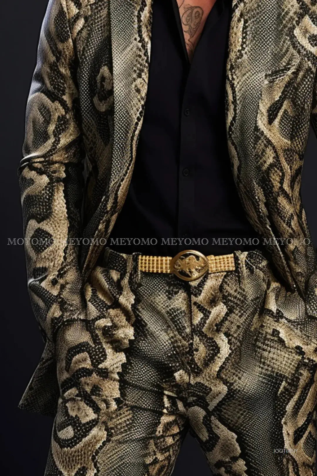 Close-up of intricate lizard-scale texture pattern on lightweight polyester suit fabric that catches light beautifully