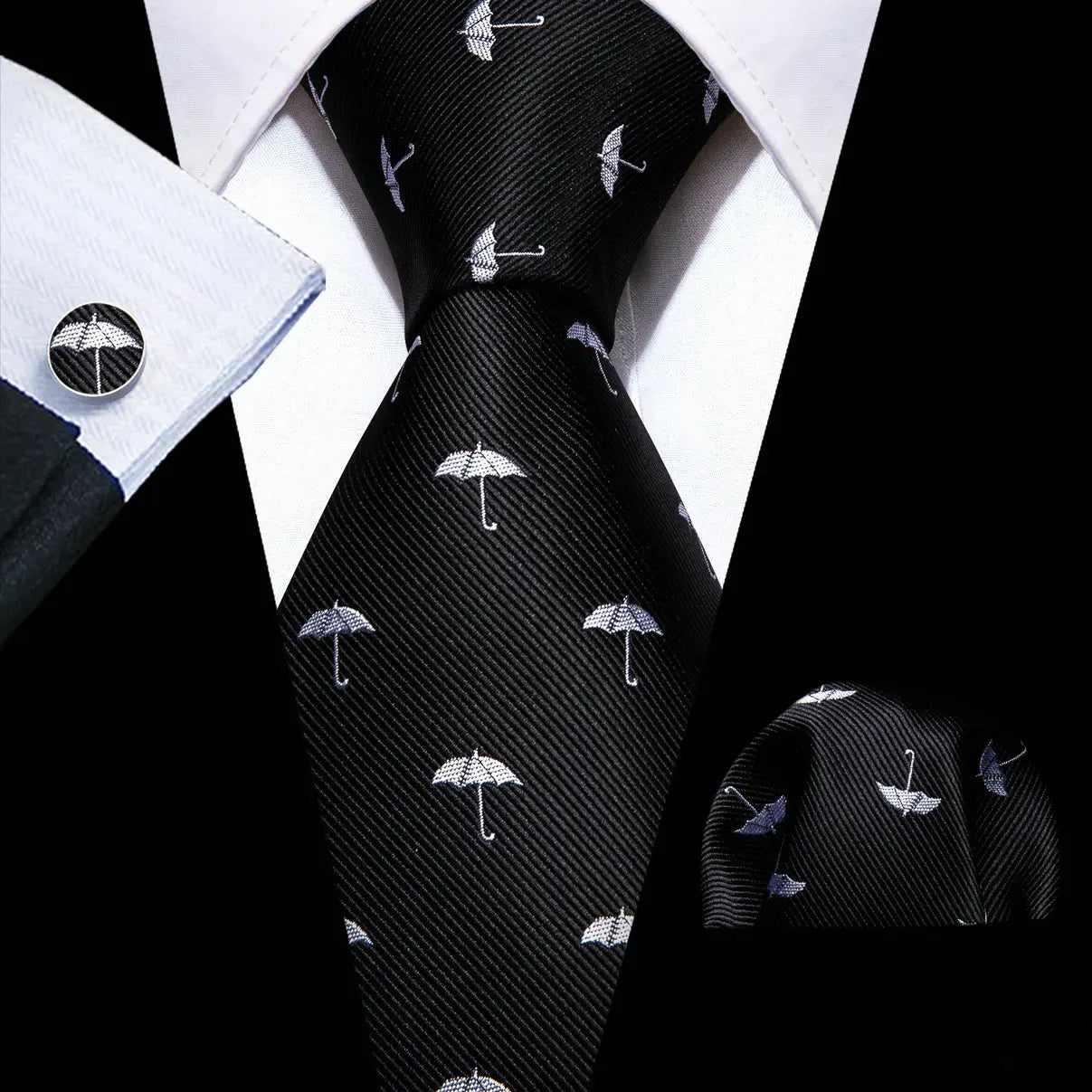 Stylish black silk tie set for weddings and business events