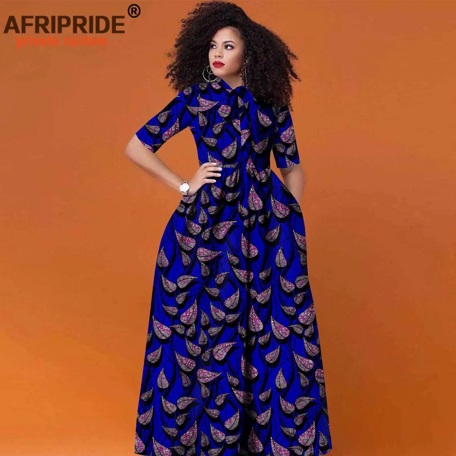 African Women's Ankara Half Sleeve High Waist Maxi Dress