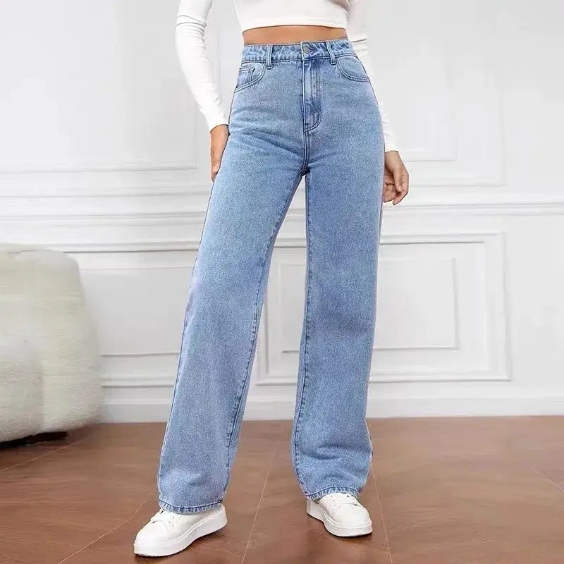 Model wearing Sunset Strolls Denim, highlighting the flattering high waist design.