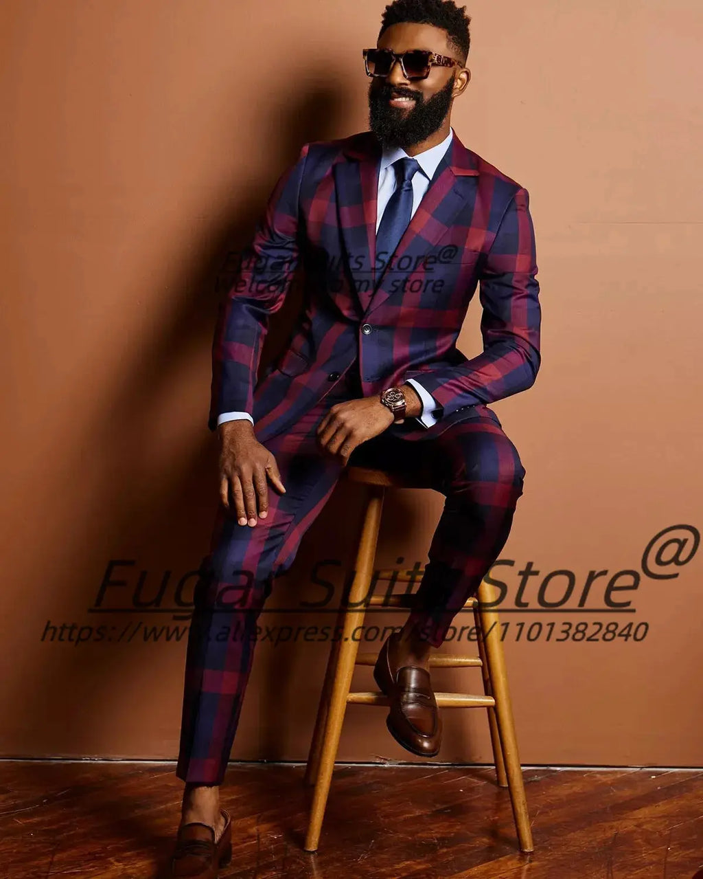 Close-up of the Charisma Plaid Prom Suit showcasing the premium fabric and detailed stitching.
