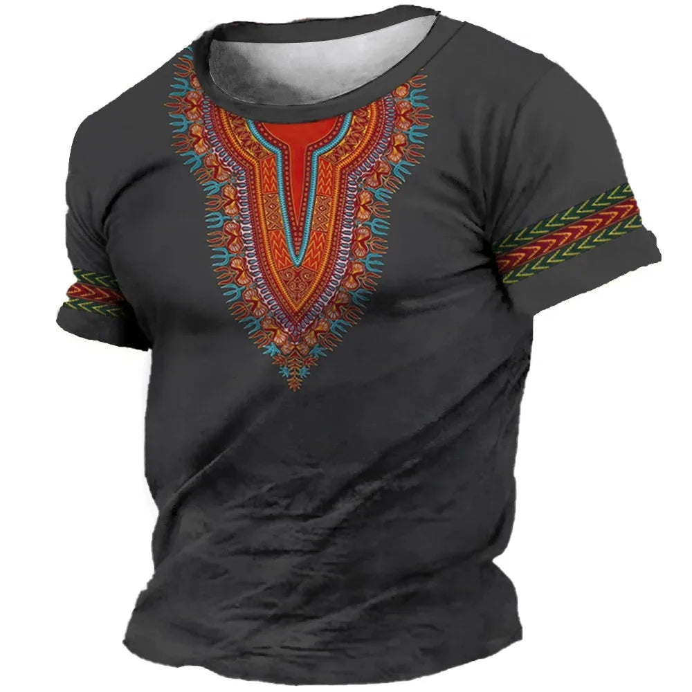 African Print Hip Hop Round Neck Short-Sleeve T-Shirt
