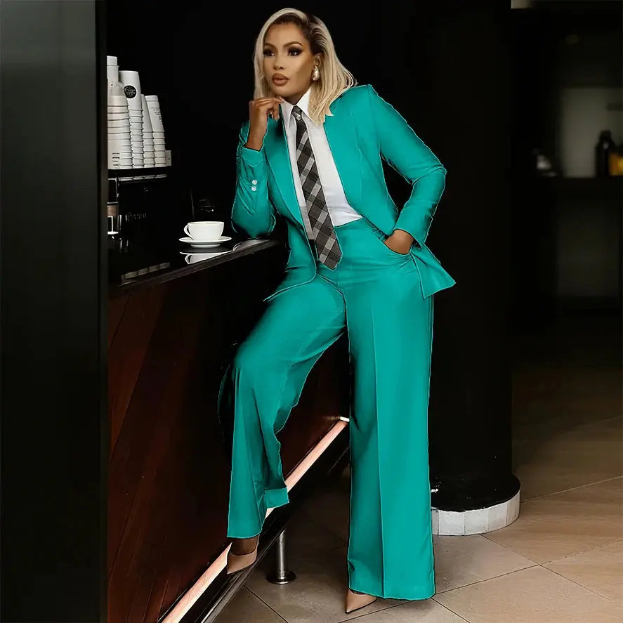 Side view of the elegant white suit set, emphasizing its silhouette.